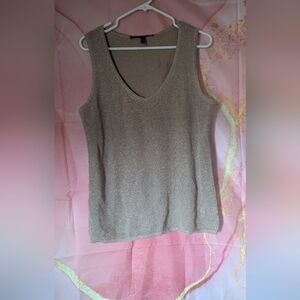 White House Black Market Beige Knit Tank Top  W Shimmer Gold Detail